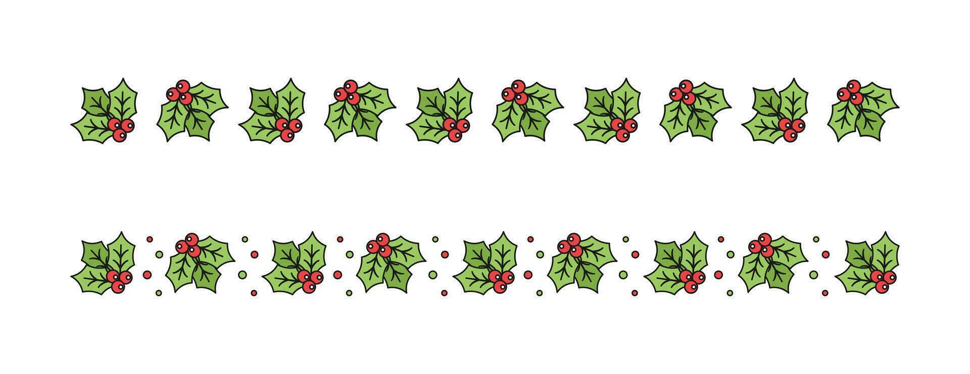 Christmas themed decorative border and text divider set, Mistletoe Pattern. Vector Illustration.