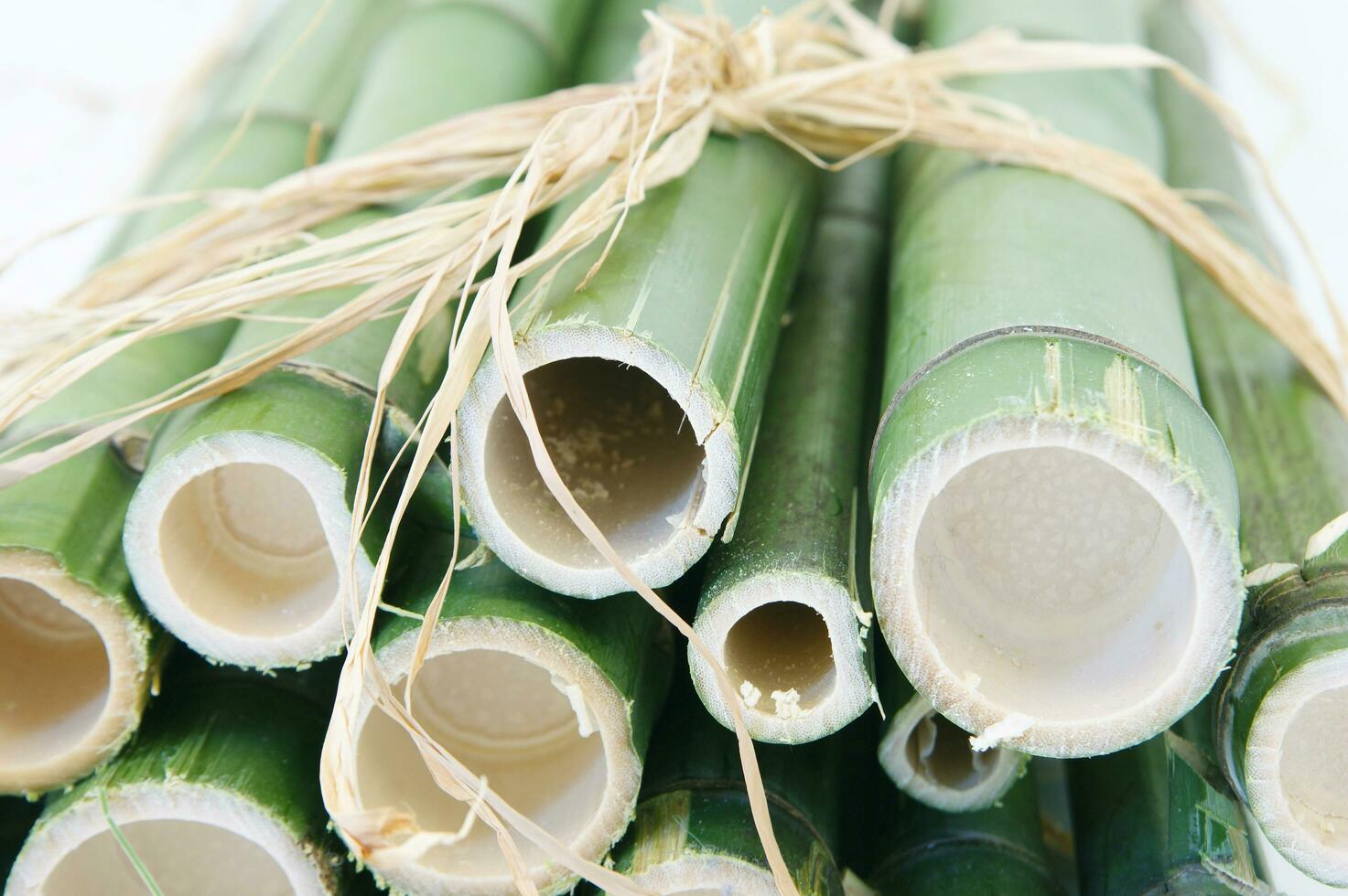 a bunch of bamboo sticks tied together with twine photo