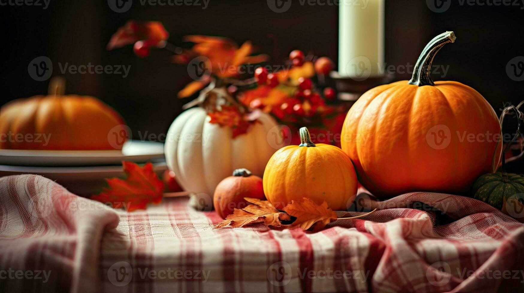 Portrait pumpkin on the table AI Generative photo