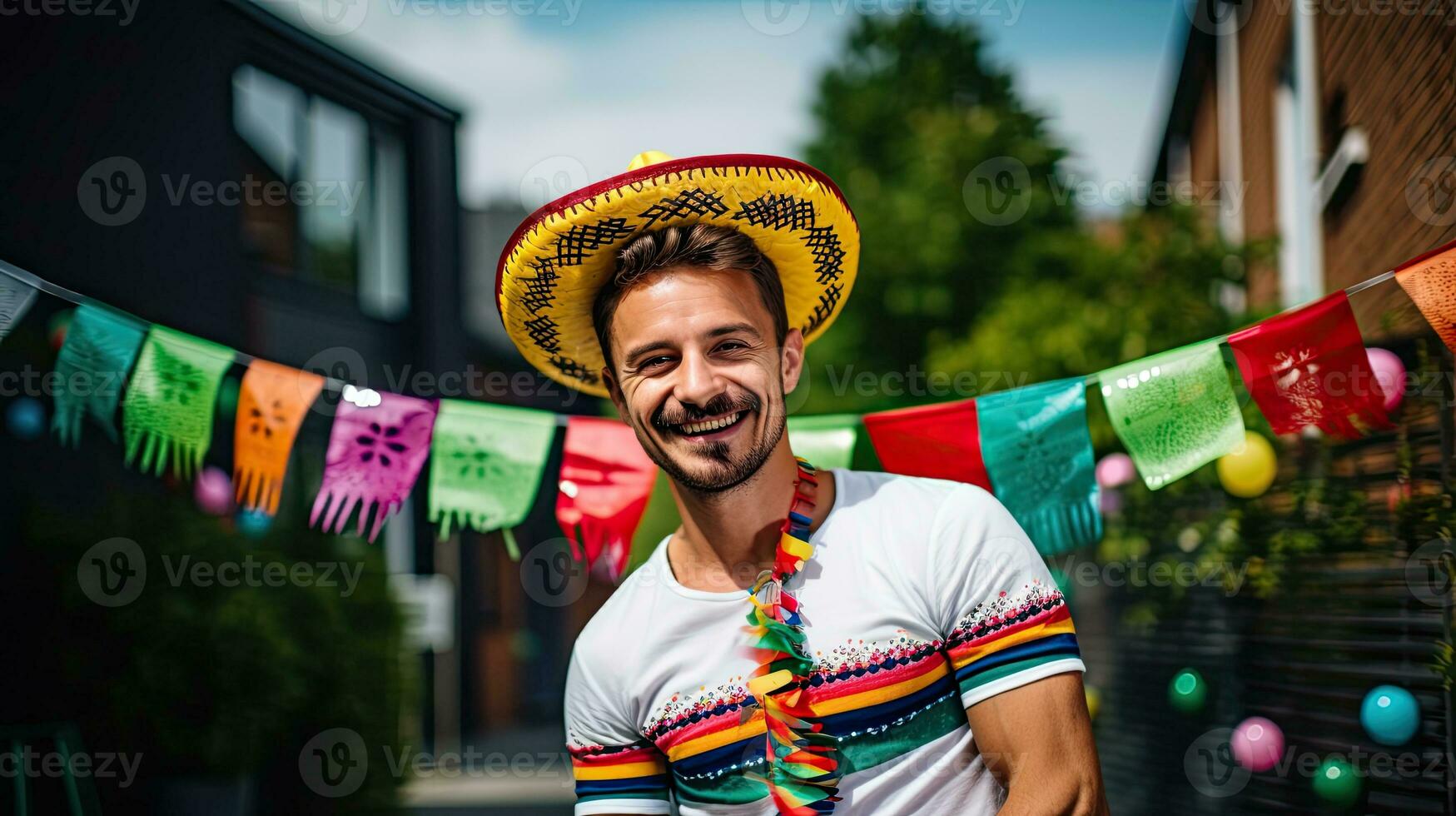 Portrait man wearing sombrero with light exposure AI Generative photo