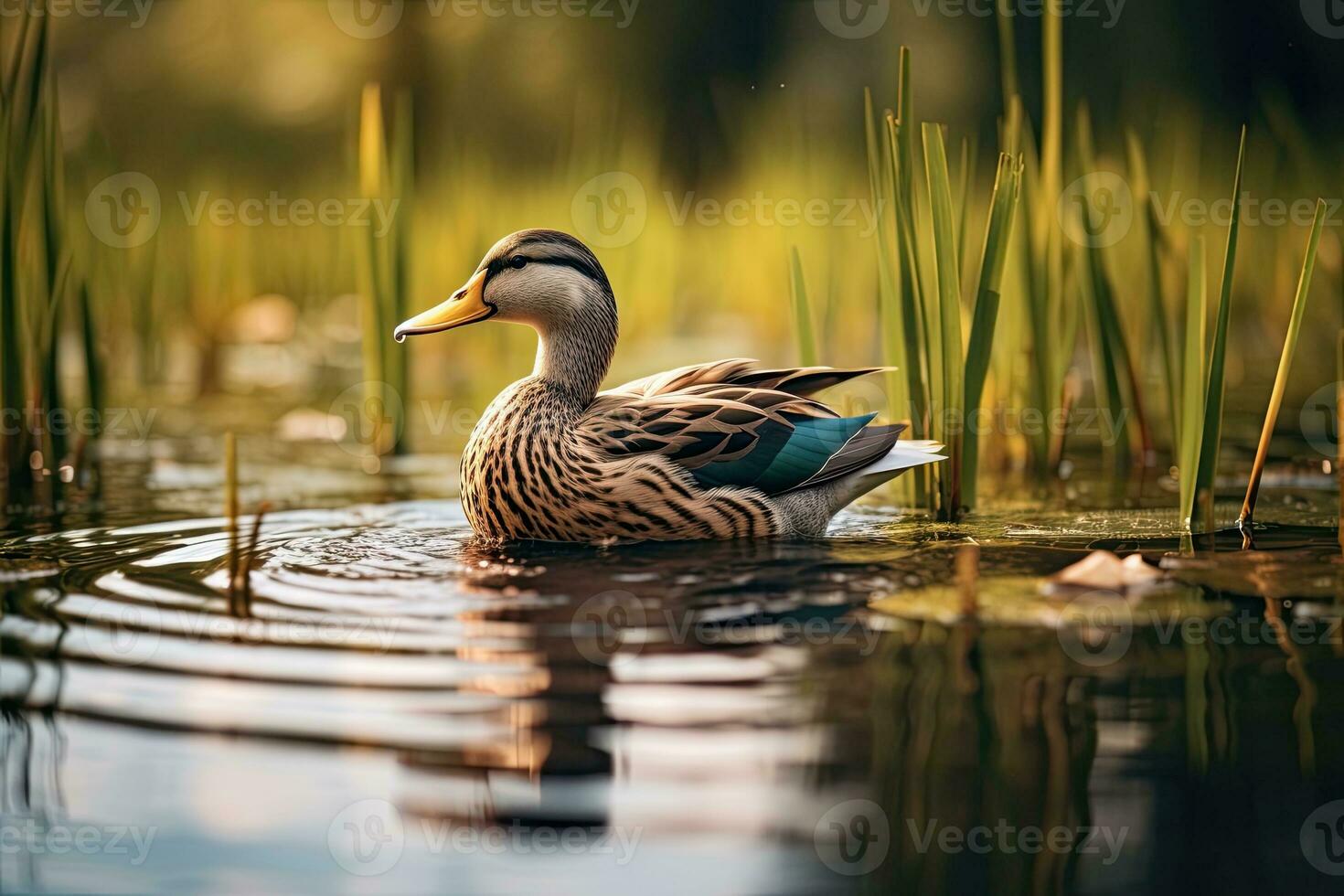portrait of a mallard duck swimming in a river AI Generaive photo