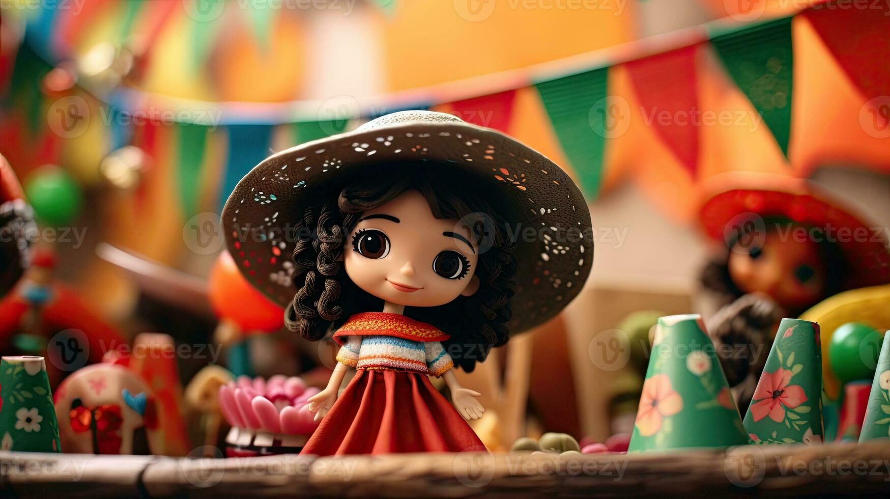 Portrait Lele Muneca Doll with cactus AI Generative photo