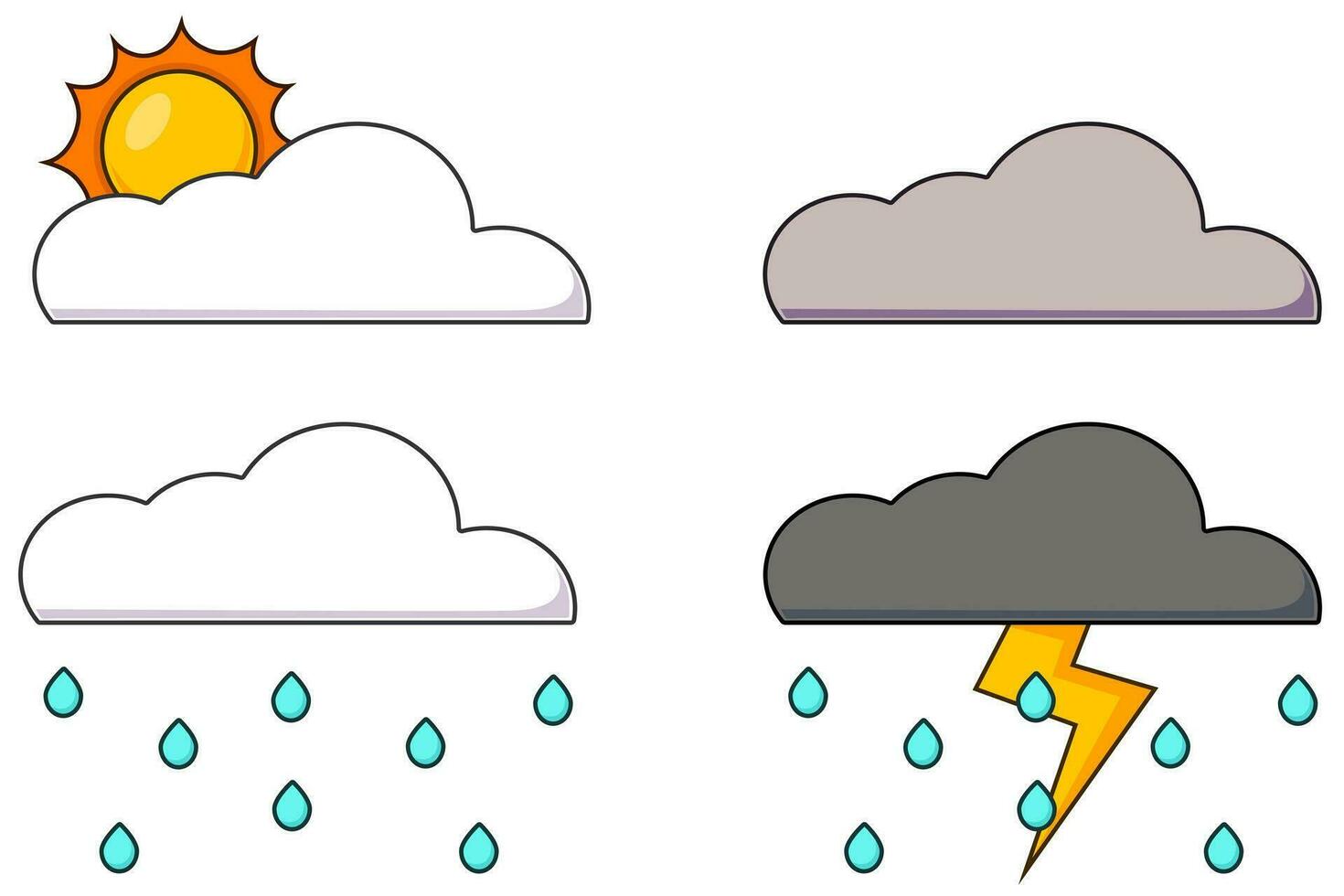 conjunto de dibujos animados nube ilustraciones con varios tipos de clima vector