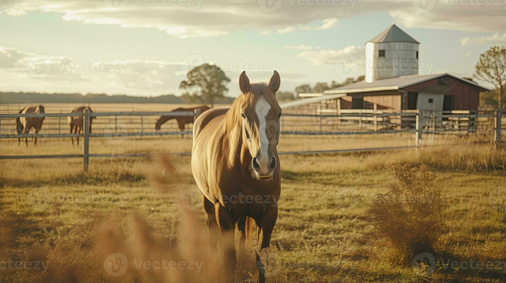 Portrait horse in the farm with light exposure AI Generative photo