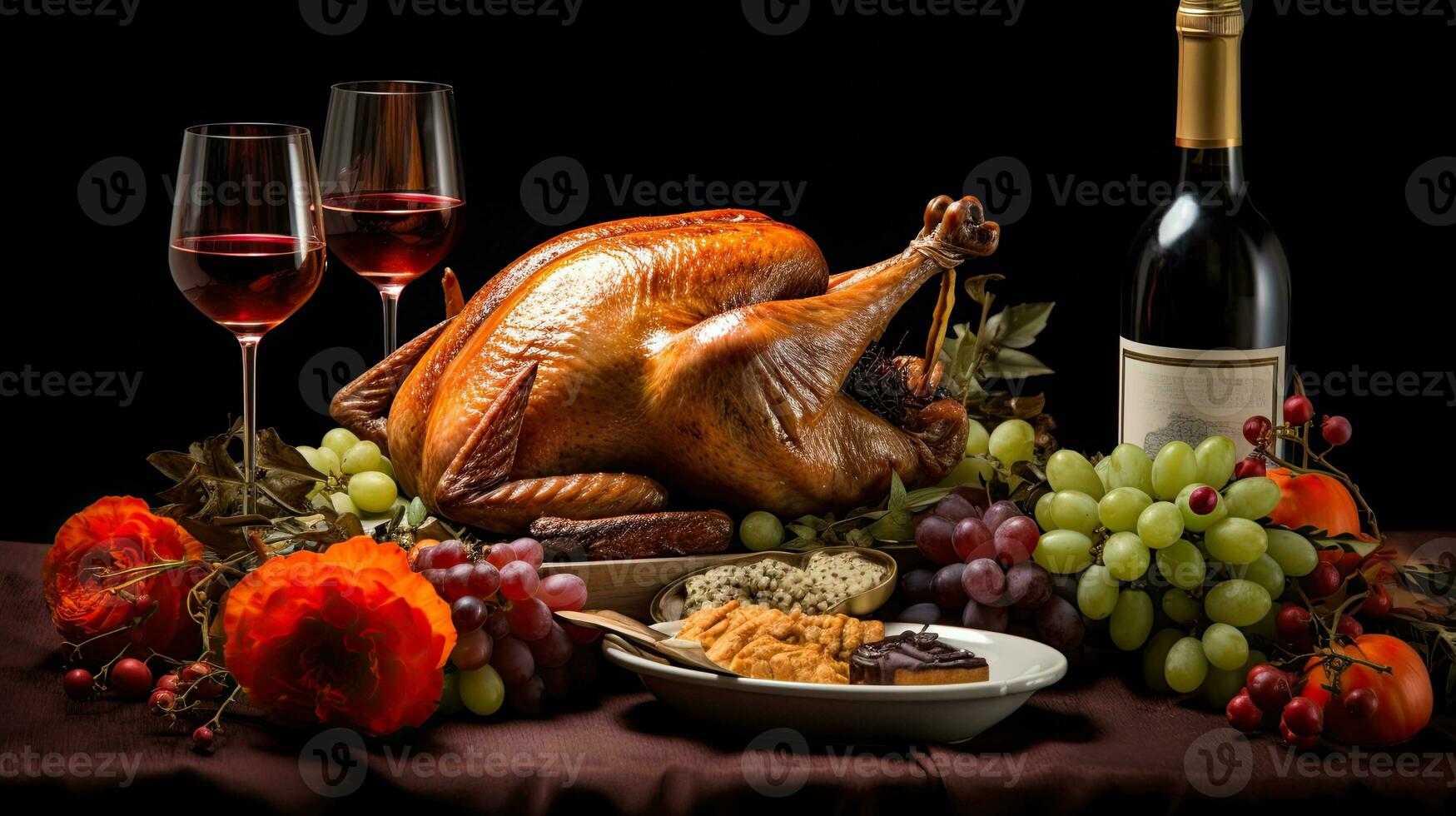 Delicious Grilled Turkey with a glass beer on the table AI Generative photo