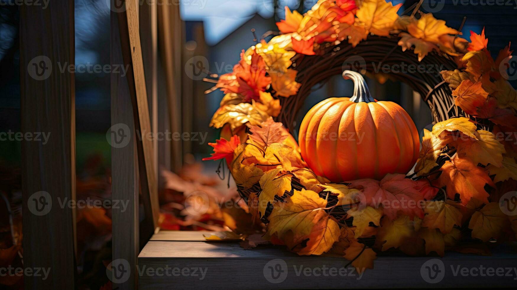 retrato calabaza con otoño hoja ai generativo foto