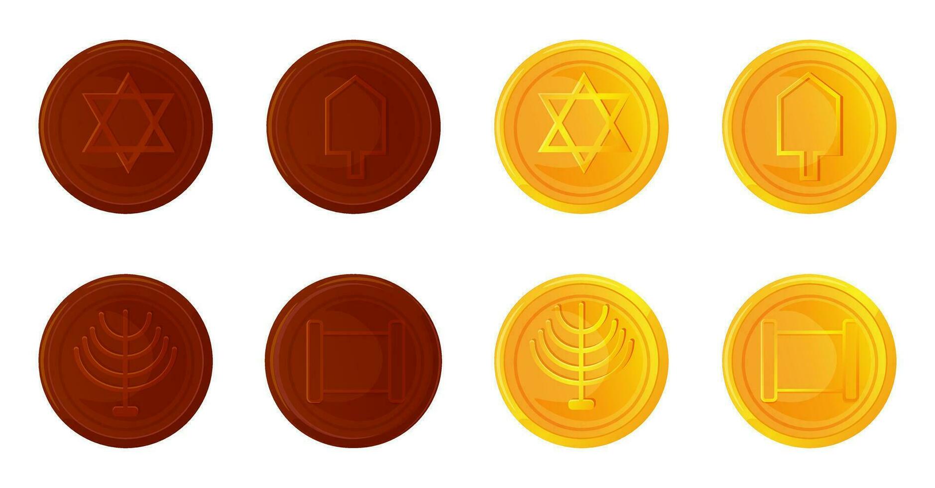 Golden and chocolate coins with Hanukkah element decoration vector