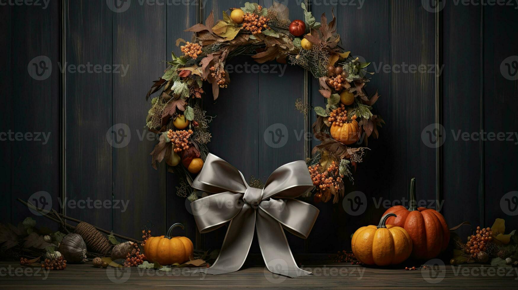 Portrait autumn leaf wreath AI Generative photo