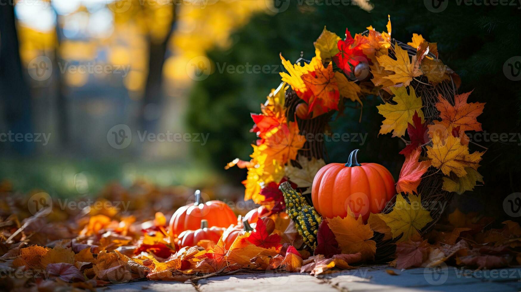 Portrait pumpkin with autumn leaf AI Generative photo