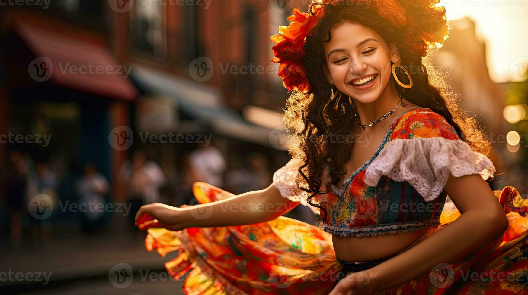 Portrait girl dancing with light exposure AI Generative photo