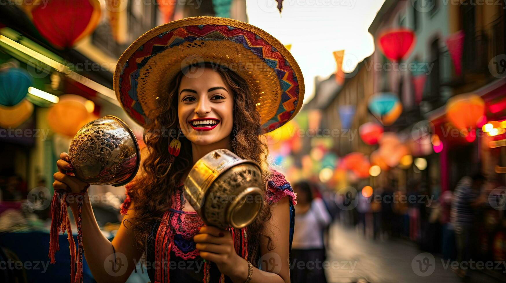 Beautiful woman with costume in the carnival AI Generative photo