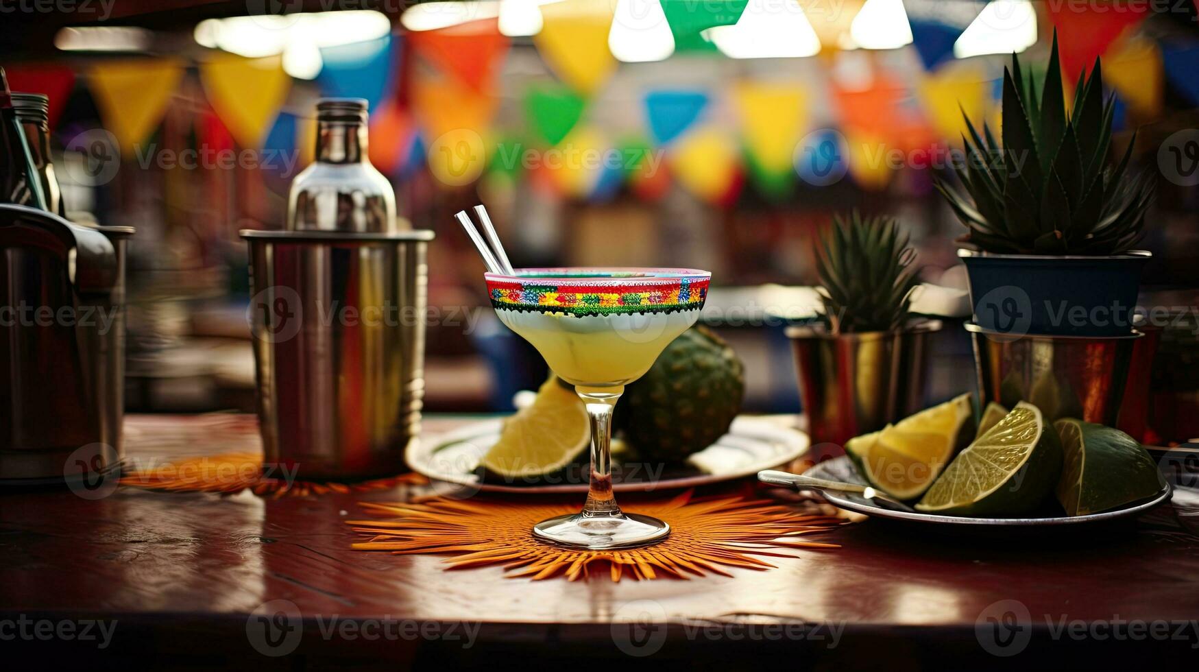 Fresh cocktail with sombrero on the table AI Generative photo