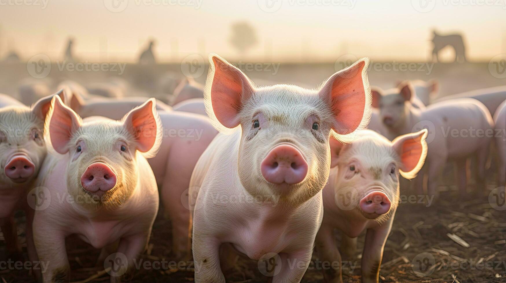 Portrait pig in the farm with light exposure AI Generative photo