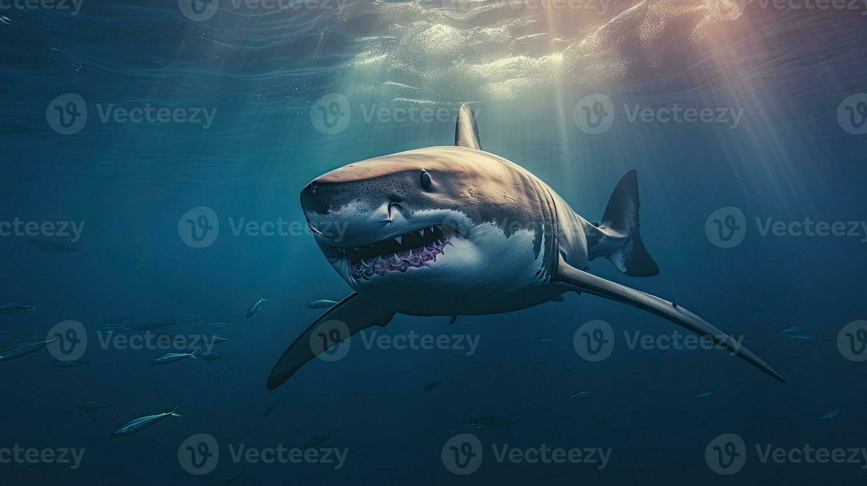 Portrait white shark appearing in the sea AI Generative photo