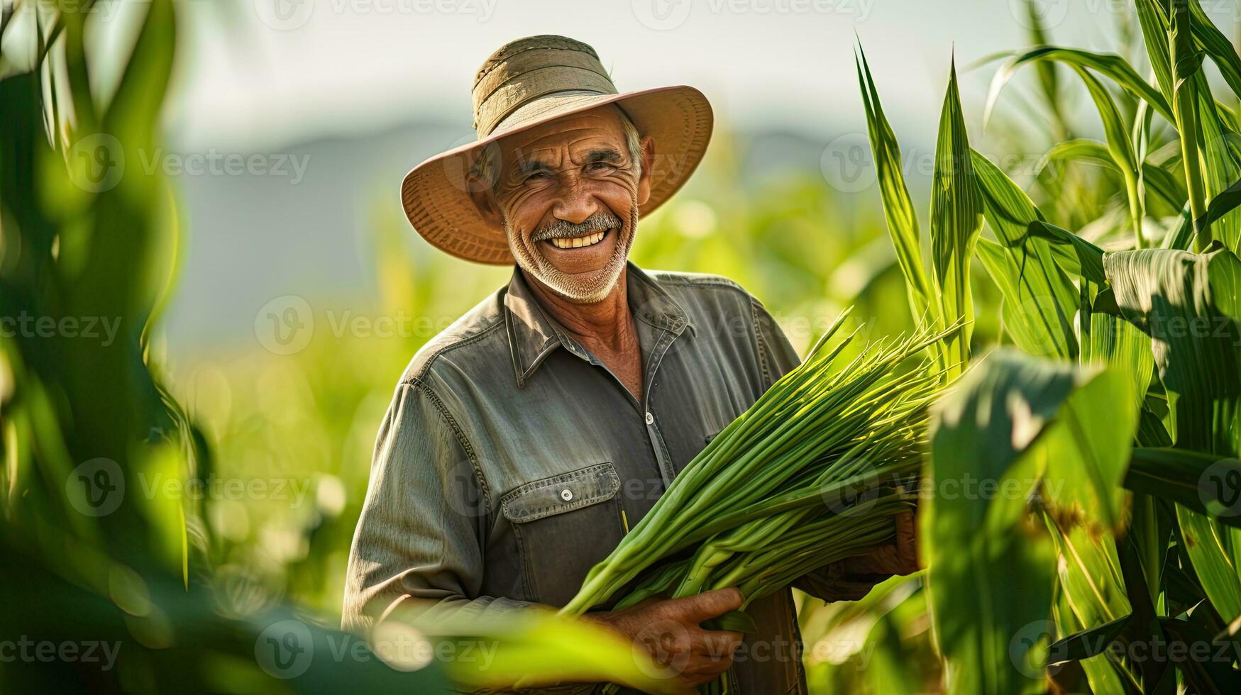 Portrait farmer picking vegetables AI Generative photo