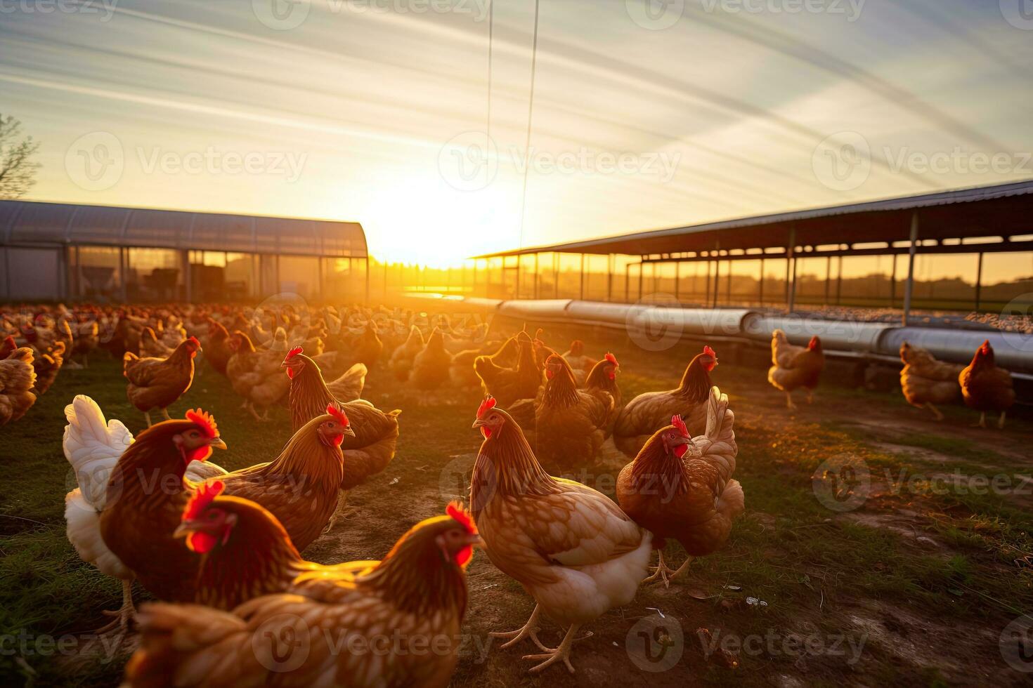 Portrait chicken in the farm with light exposure AI Generative photo