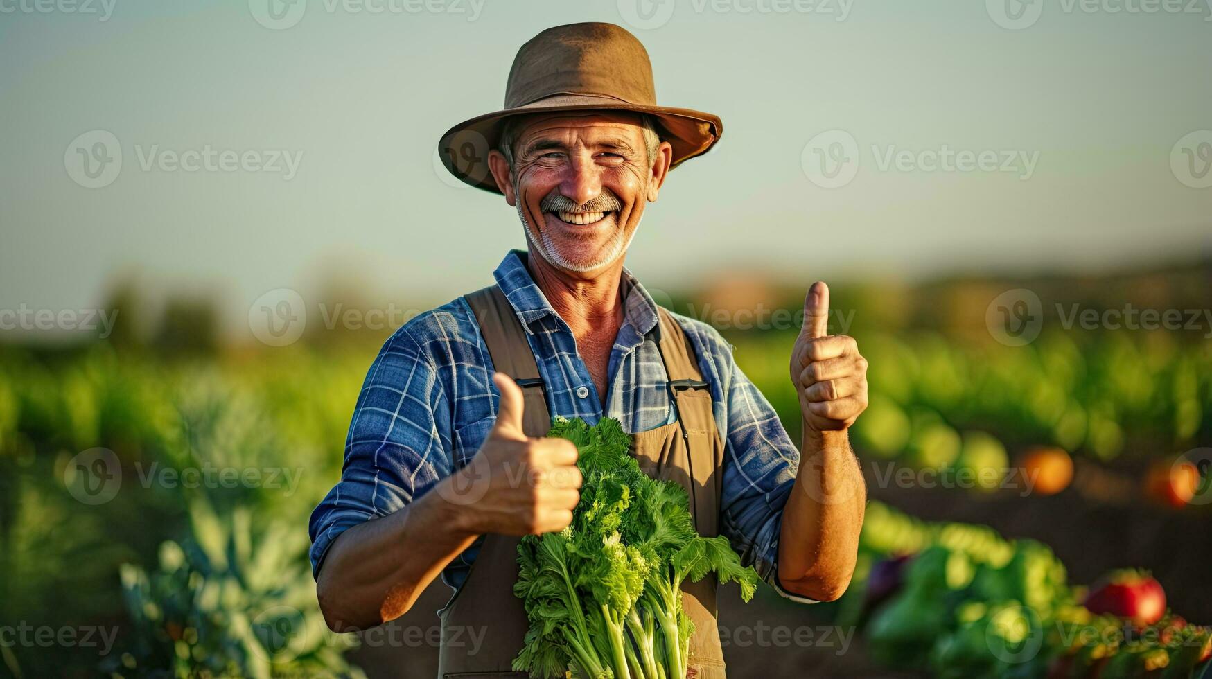 Portrait farmer with vegetables AI Generative photo