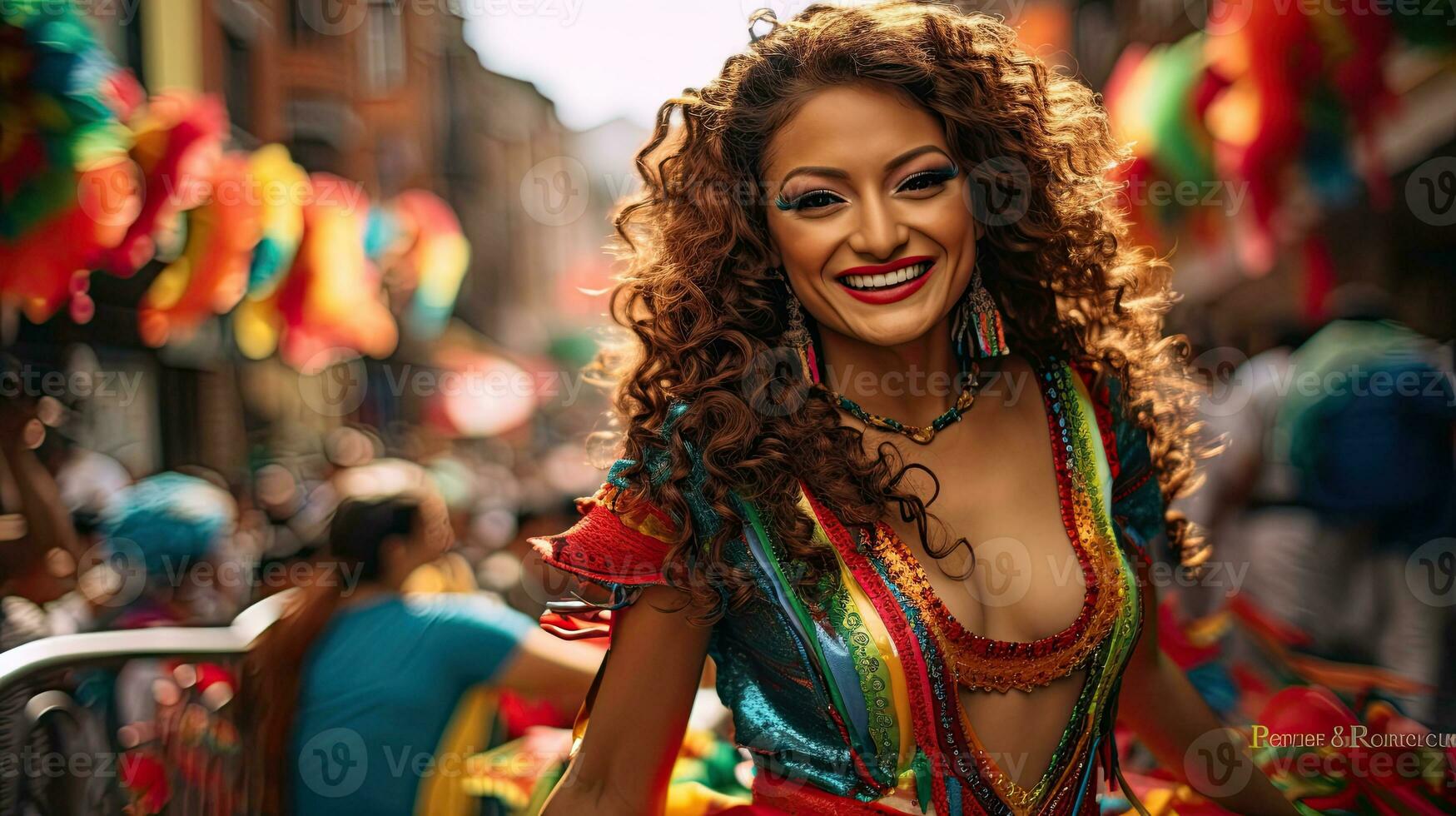 hermosa mujer con disfraz en el carnaval ai generativo foto