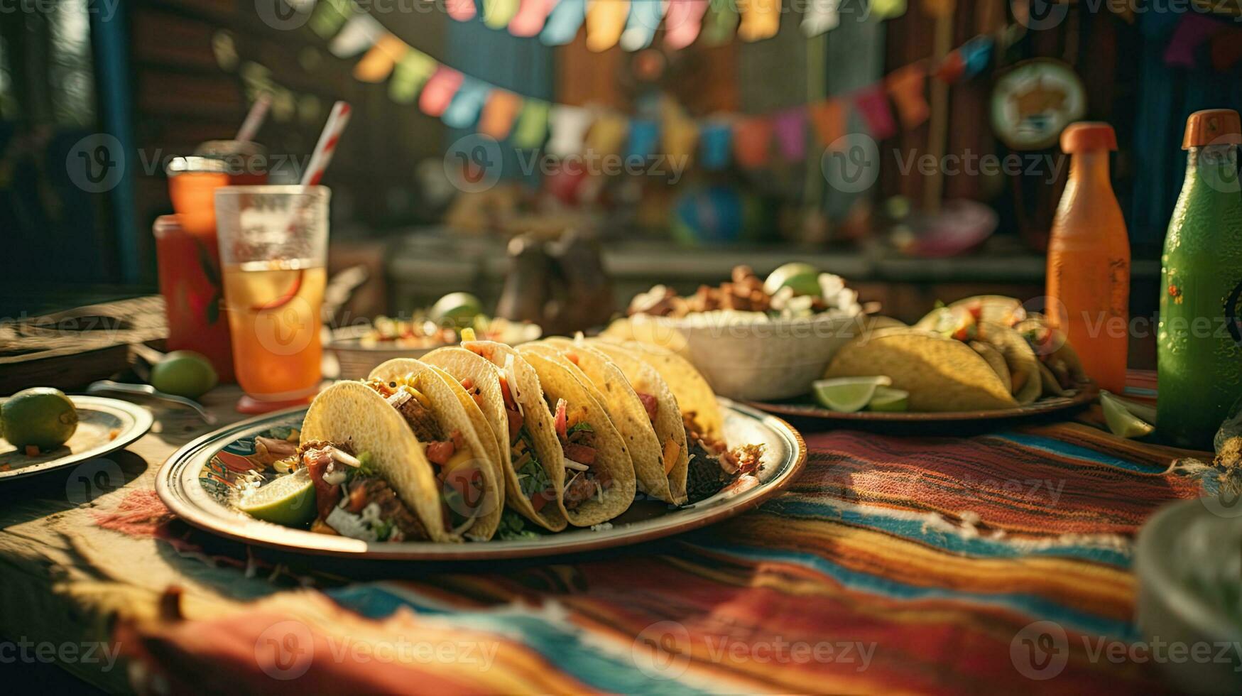 delicioso tacos con bebida en el mesa ai generativo foto