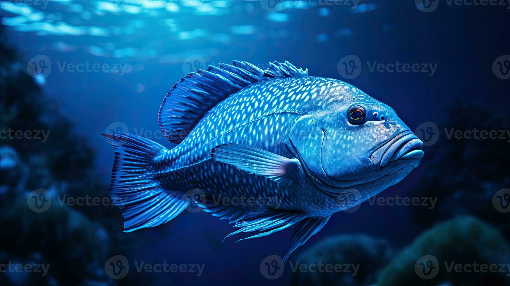 Portrait blue king fish on the sea AI Generative photo