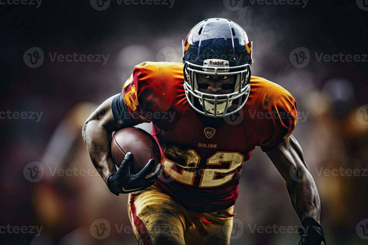 Portrait American Football player holding the ball AI Generative photo