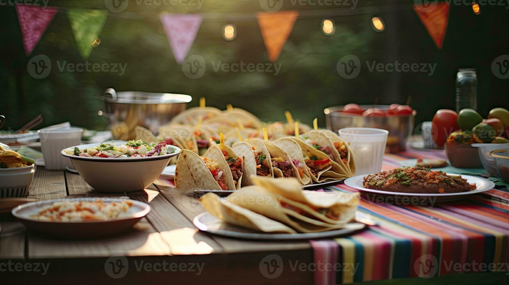 Delicious tacos with drink on the table AI Generative photo