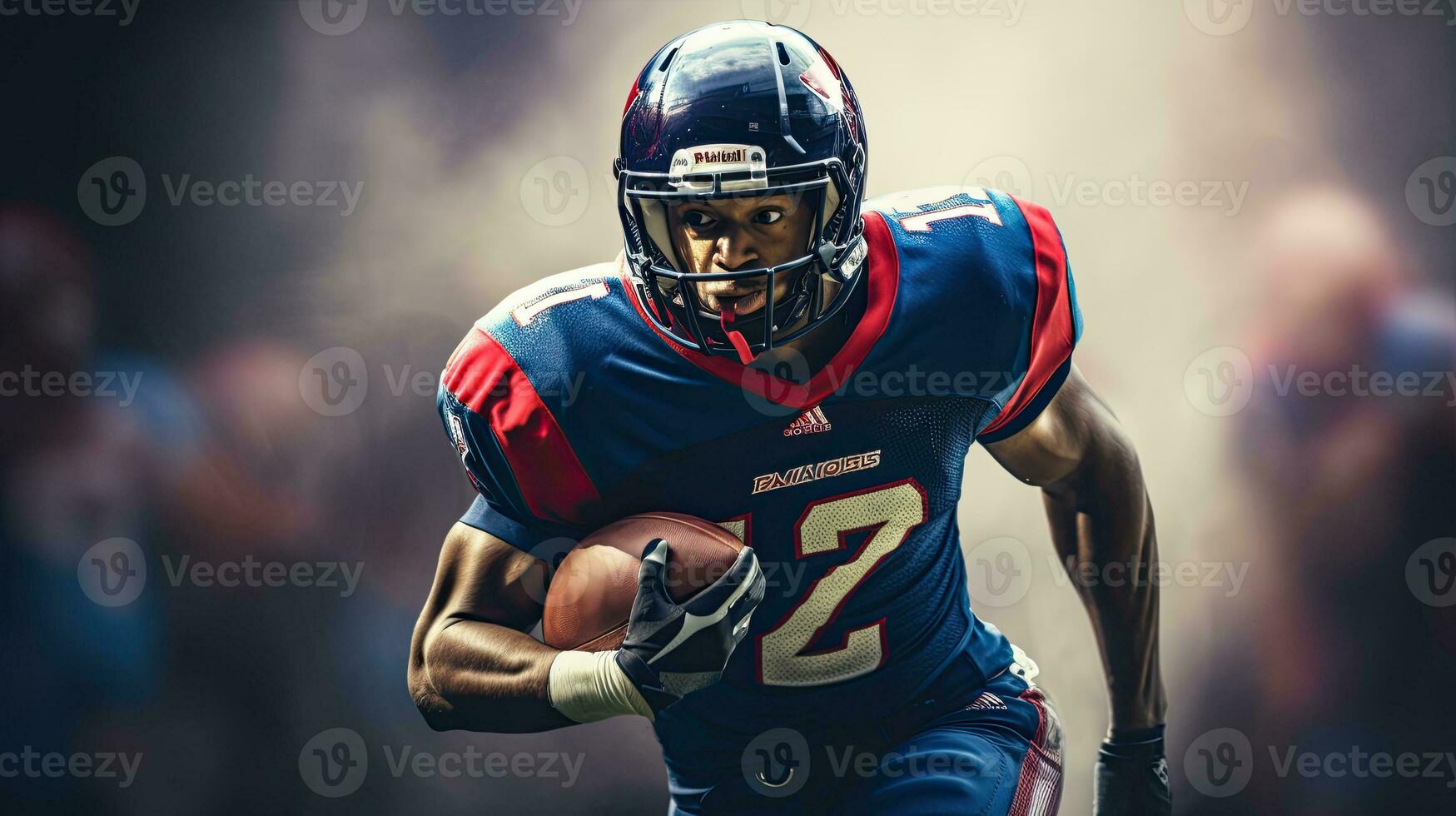 Portrait American Football player holding the ball AI Generative photo