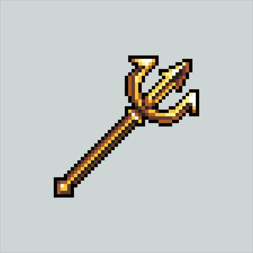 Pixel art illustration Trident. Pixelated Trident. Ocean Neptune Poseidon Trident icon pixelated for the pixel art game and icon for website and video game. old school retro. vector