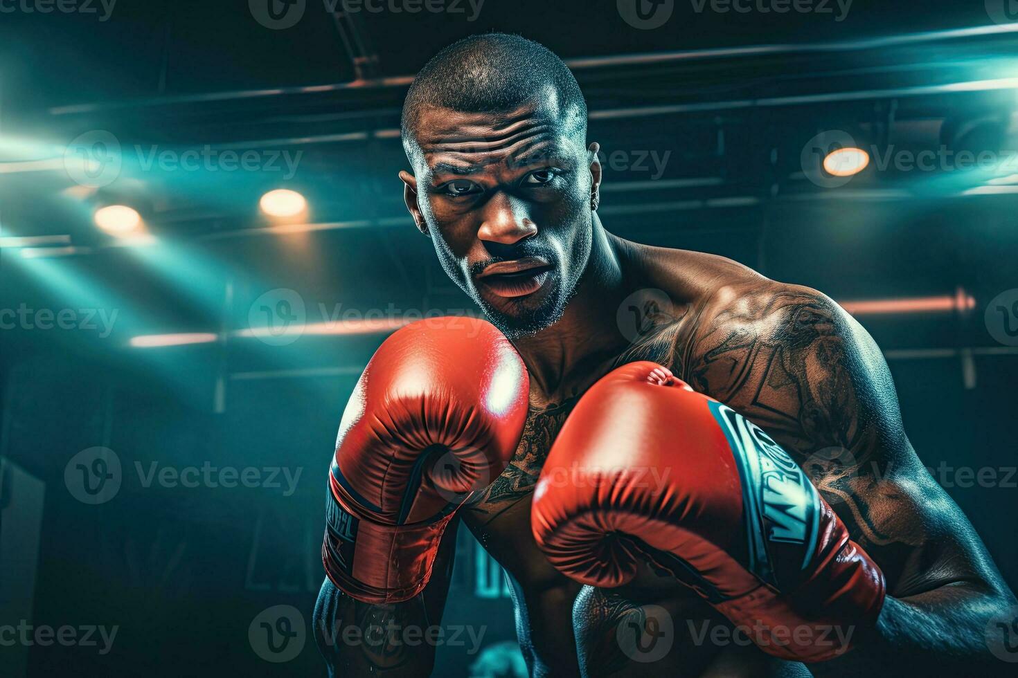Portrait of a professional boxer in a fighting pose AI Generative photo