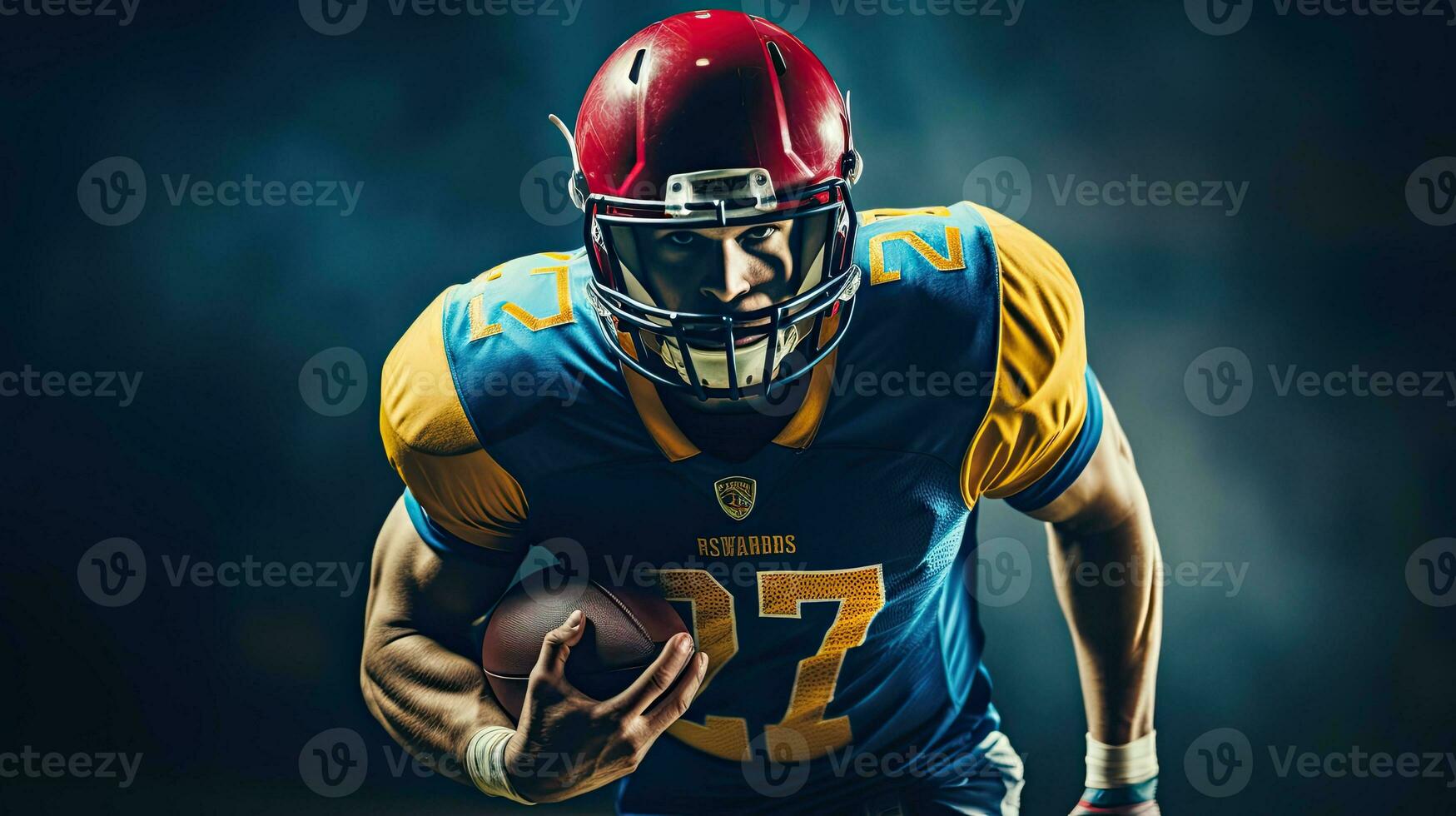 Portrait American Football player holding the ball AI Generative photo