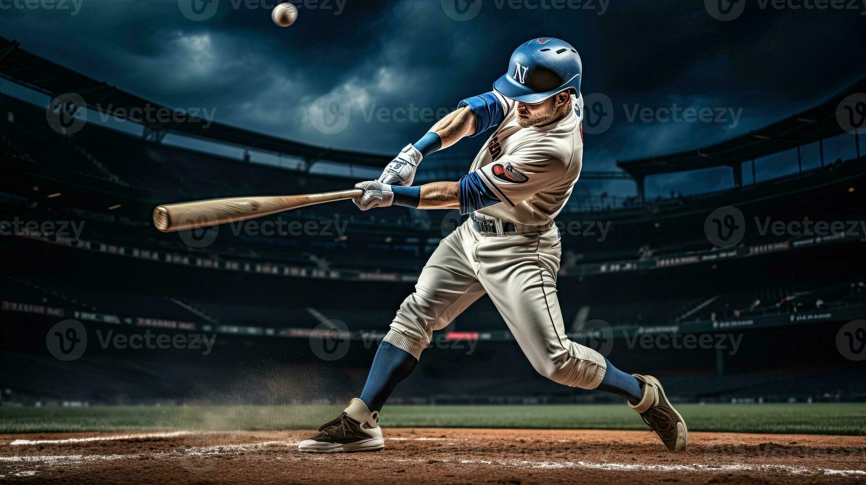 Professional baseball player hitting the ball AI Generative photo