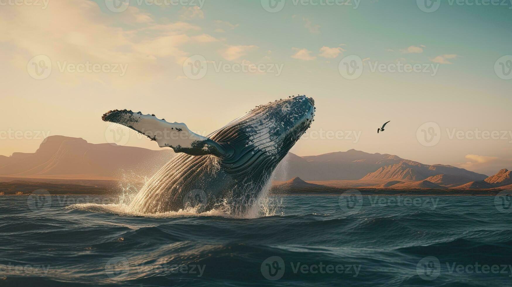 Portrait of whale jumping above the sea AI Generative photo