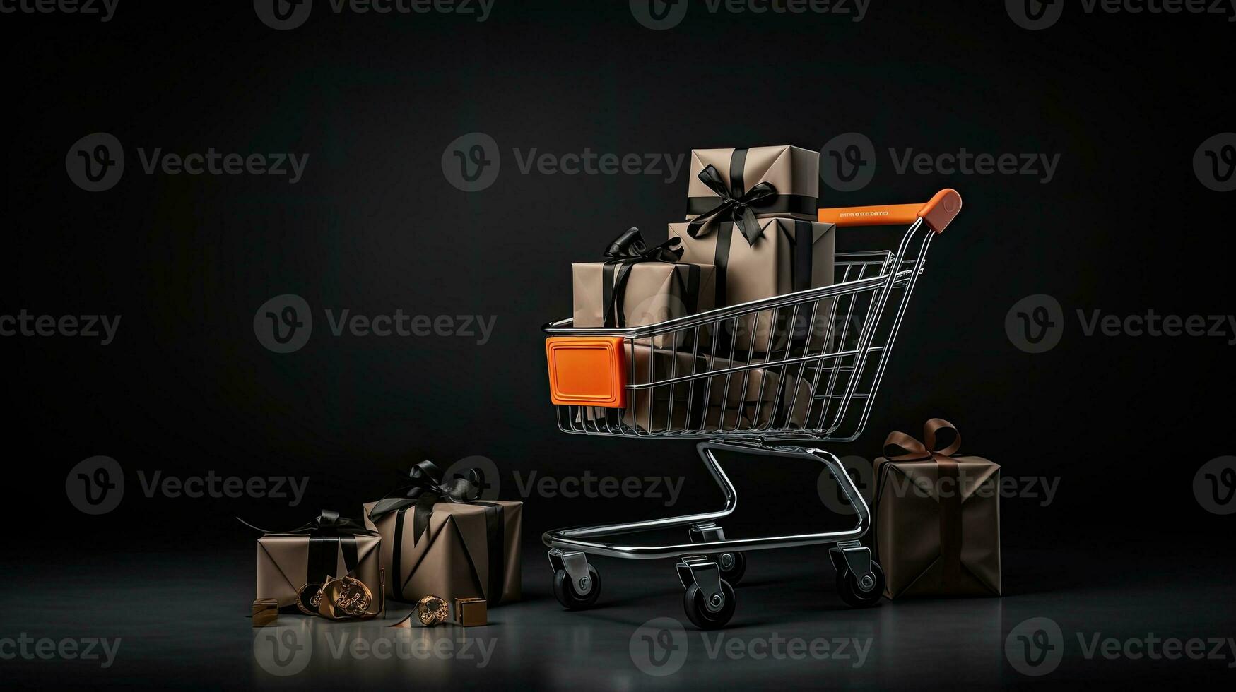 Portrait shopping cart with gift boxes AI Generative photo