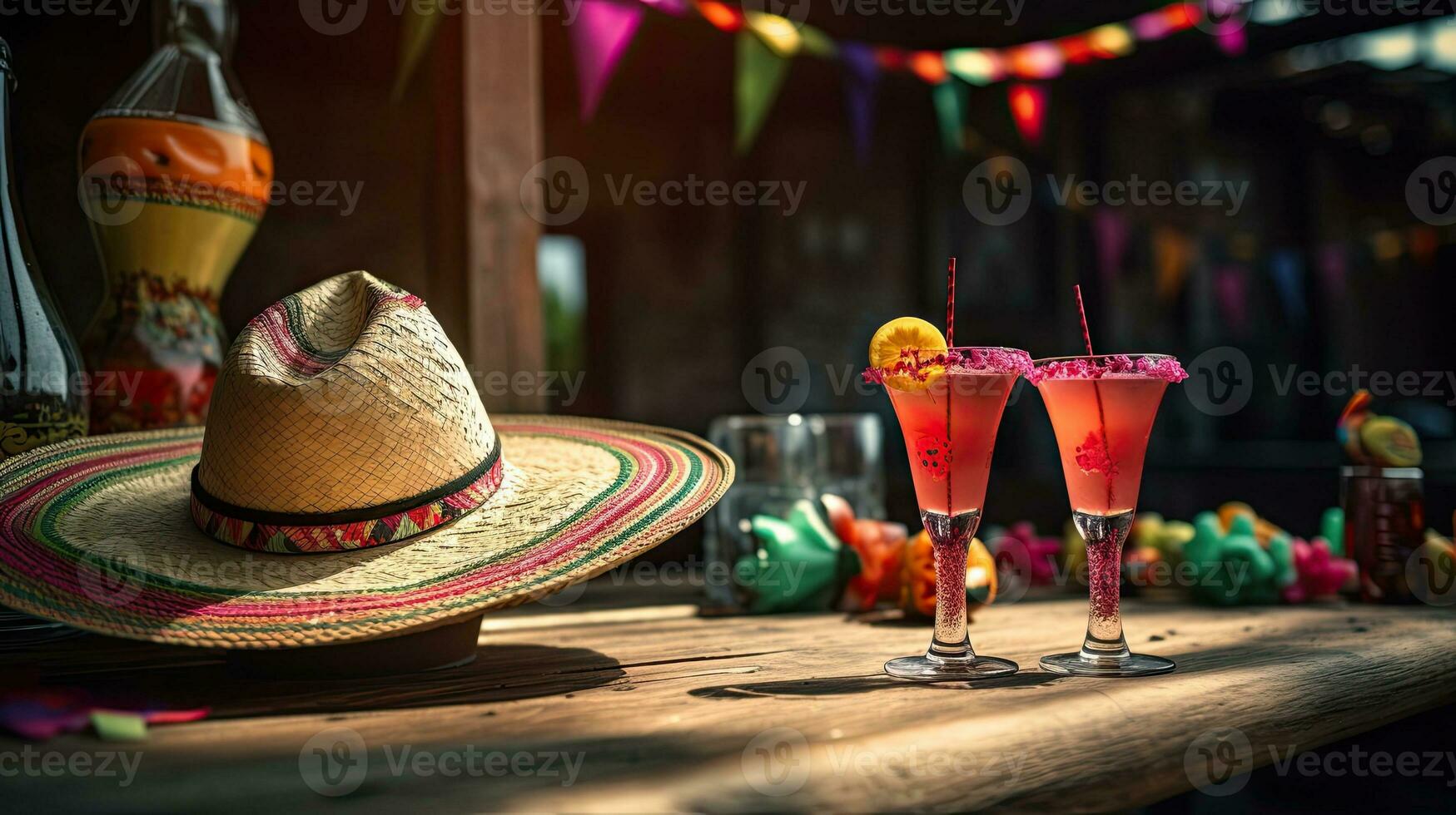 Fresh cocktail with sombrero on the table AI Generative photo