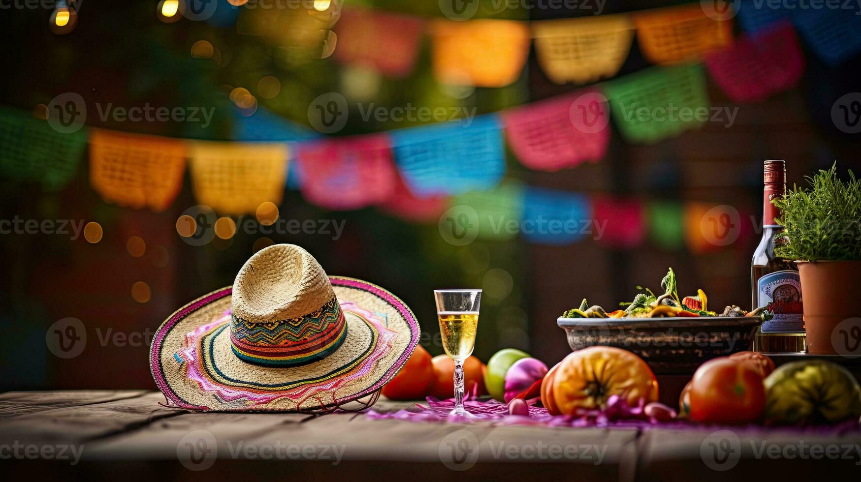 Fresh cocktail with sombrero on the table AI Generative photo