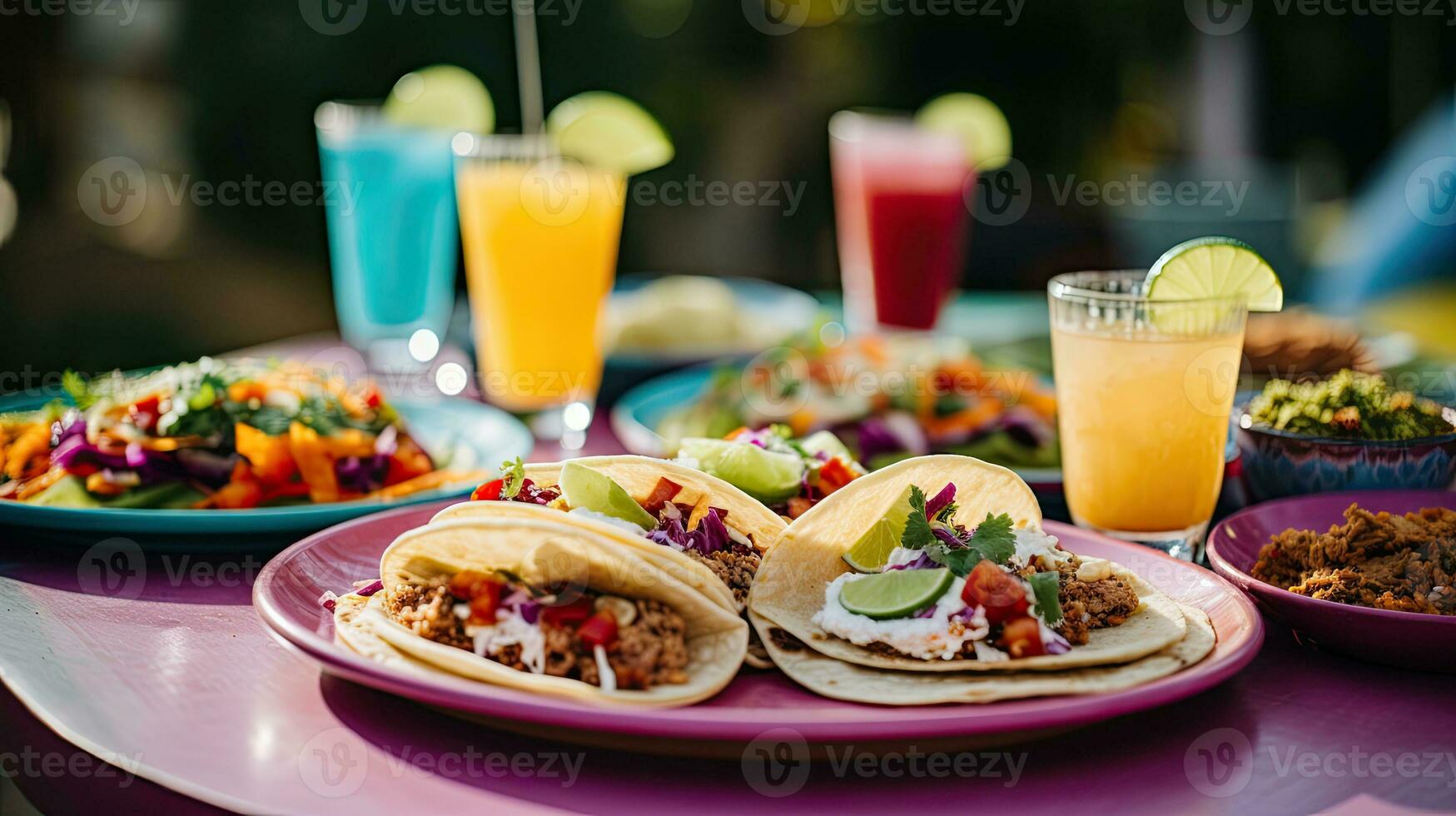 Delicious tacos with drink on the table AI Generative photo