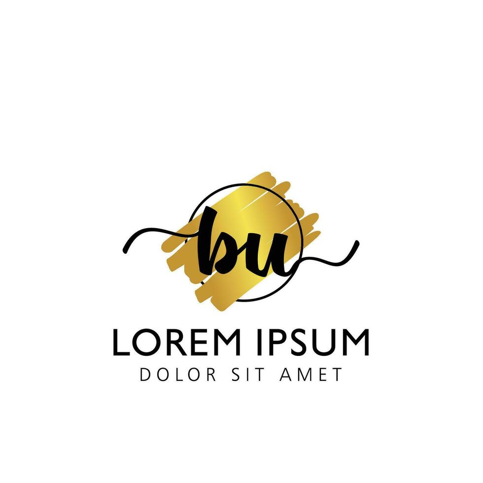 BU Initial Handwriting gold Brush Template Design vector