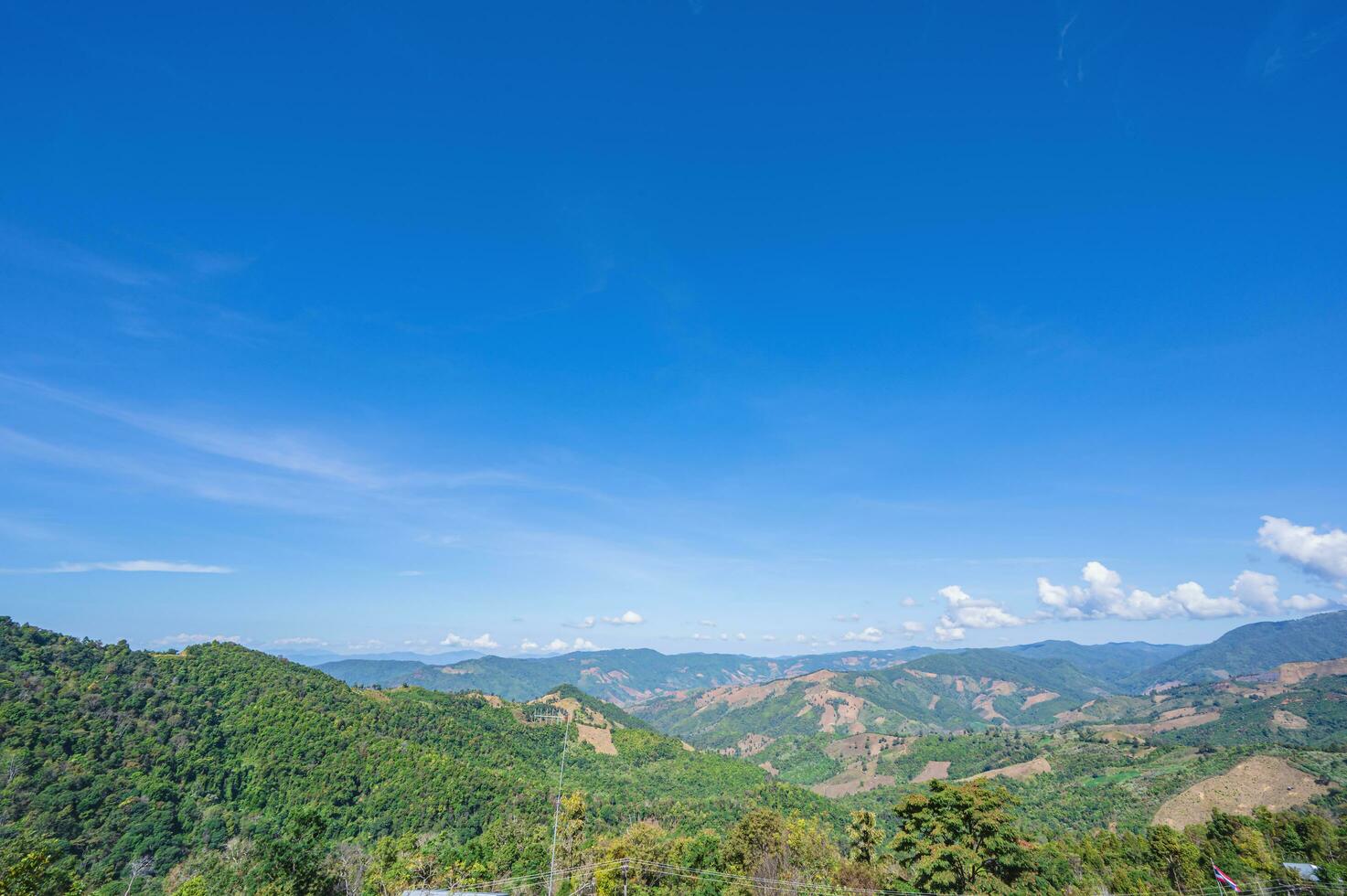 Beautiful mountain view and blue sky at nan province.Nan is a rural province in northern Thailand bordering Laos photo
