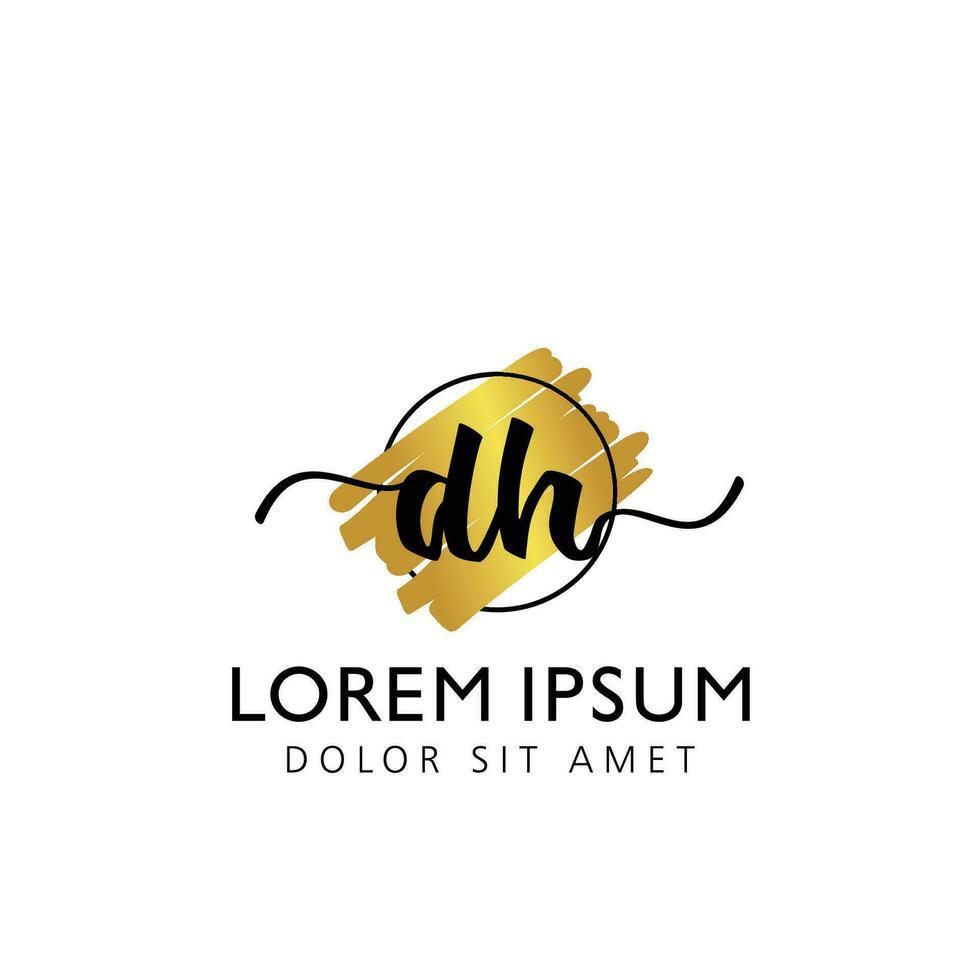 DH Initial Handwriting gold Brush Template Design vector