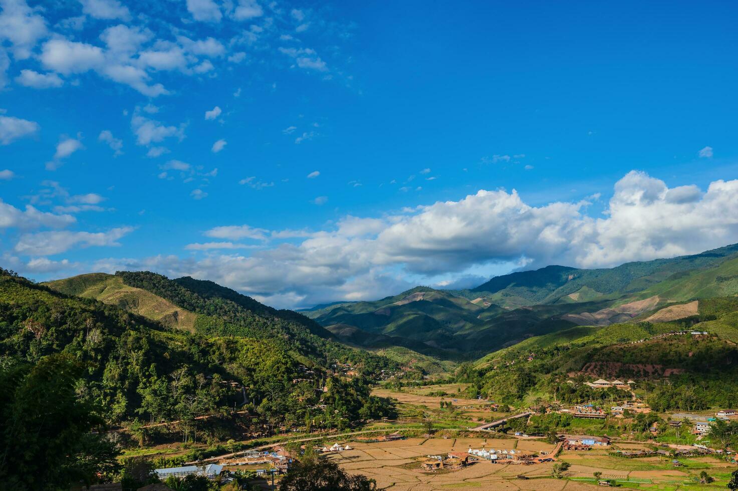 landscape view of landscape view of Sapan village nan thailand.Sapan is a small, quiet village, surrounded by trees, fields, and beautiful landscapes photo