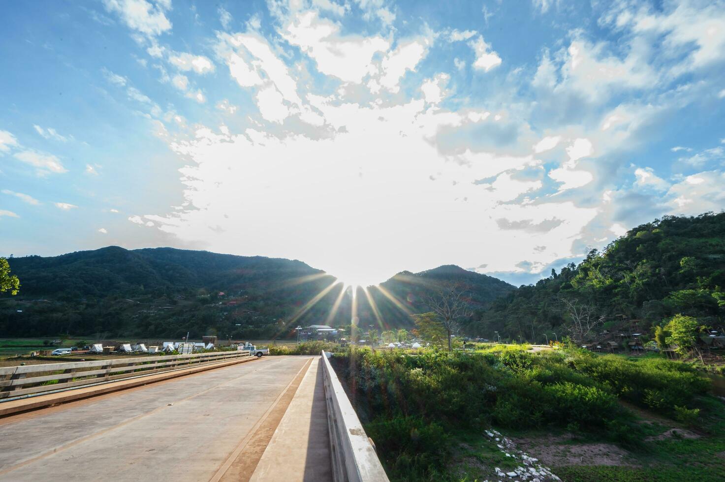 Landscape view of mountains and river of Sapan Village At nan Thailand.Sapan is Small and tranquil Village in the mountain.Thailand destination travel photo