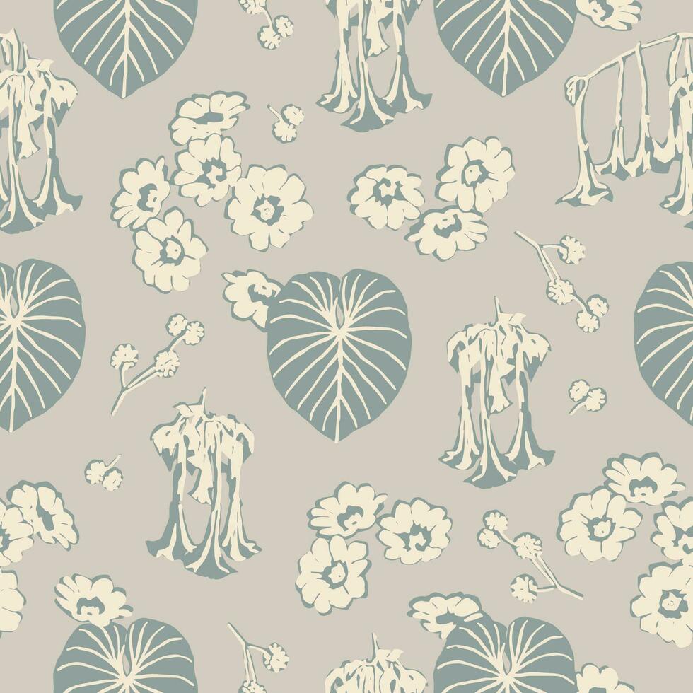 Vector leaf and small flower illustration seamless repeat pattern digital artwork