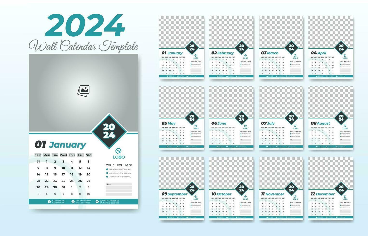 2024 New Year calendar template vector