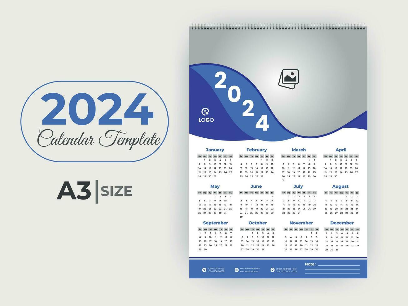 2024 New Year Wall Calendar vector