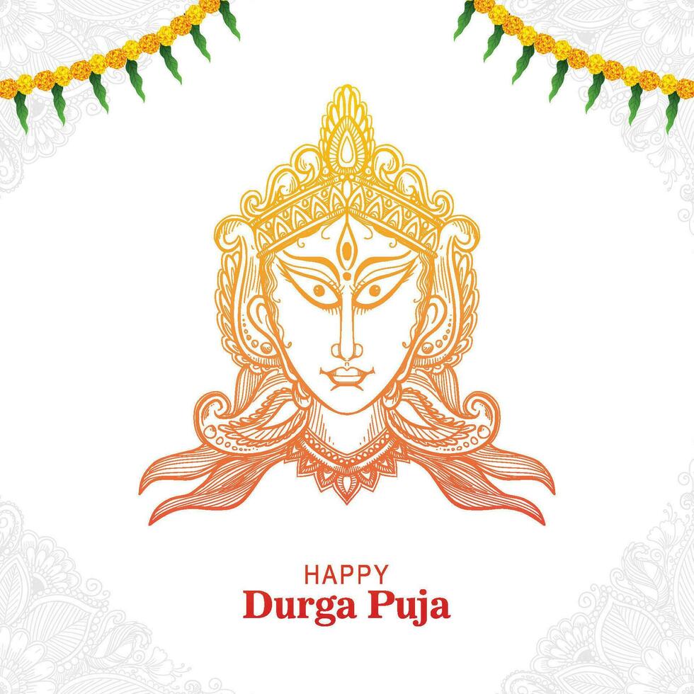 cara de la diosa durga en el fondo de la tarjeta feliz durga puja vector