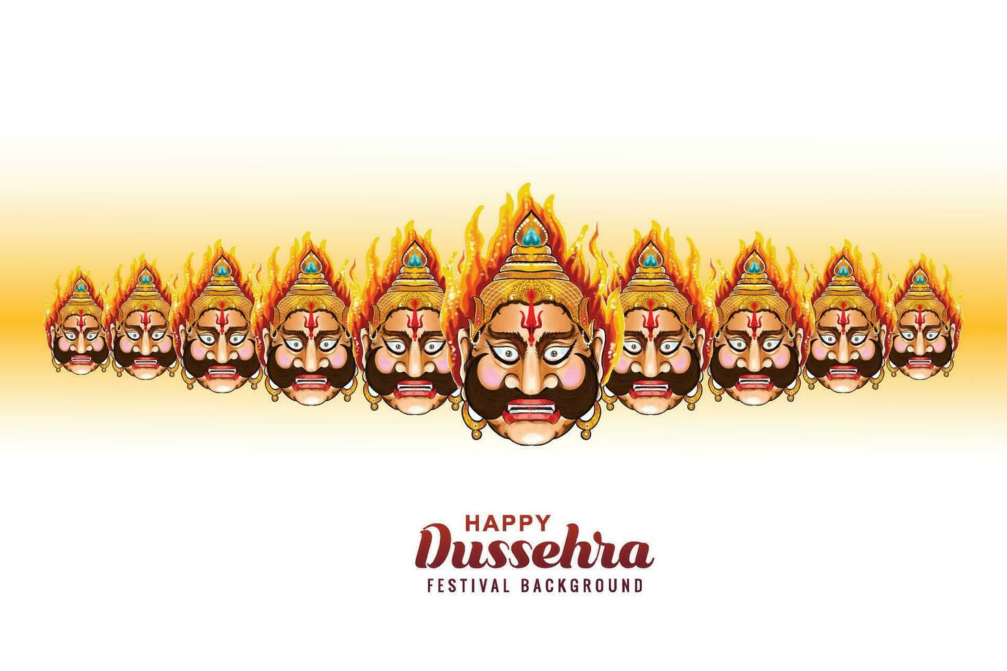 Happy dussehra celebration angry ravan with ten heads card background vector