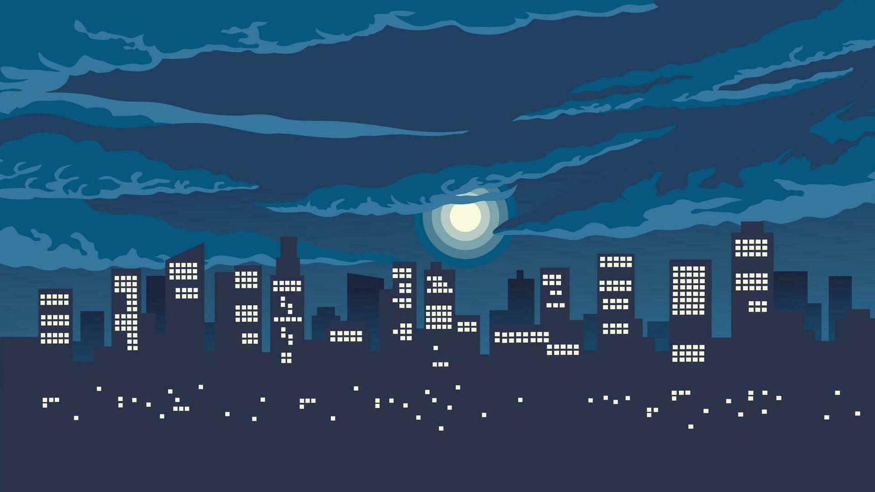 el ilustración de el ciudad atmósfera a noche es oscuro azul con oscuro sombras vector