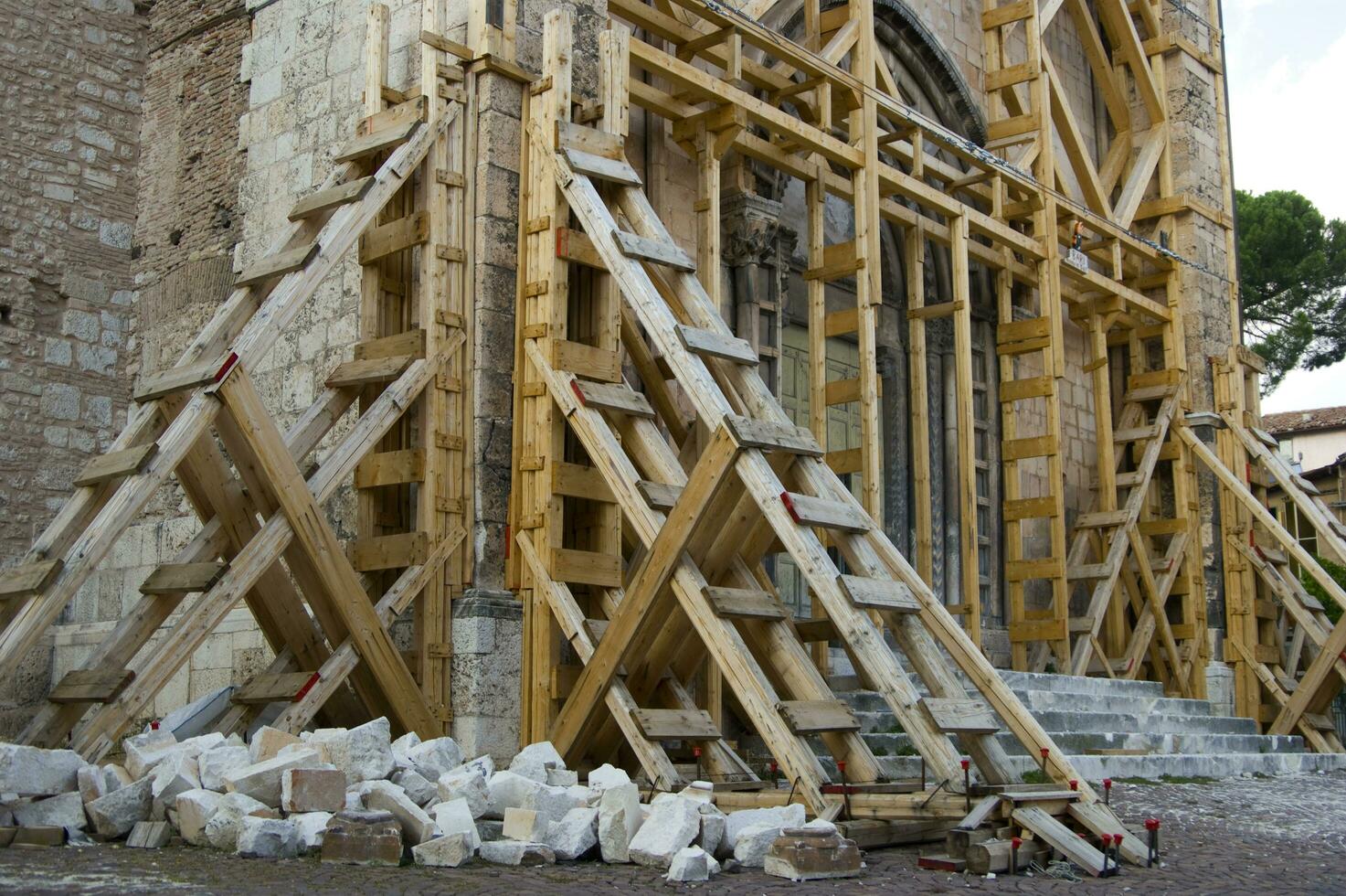a wooden structure is being built photo