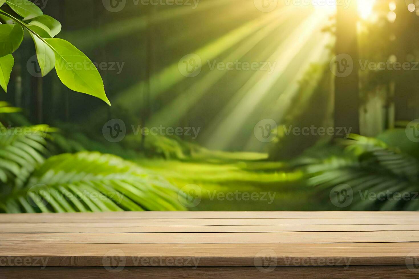 A Rustic Wooden Table In The Middle Of A Landscape View Premade Photo Mockup Background