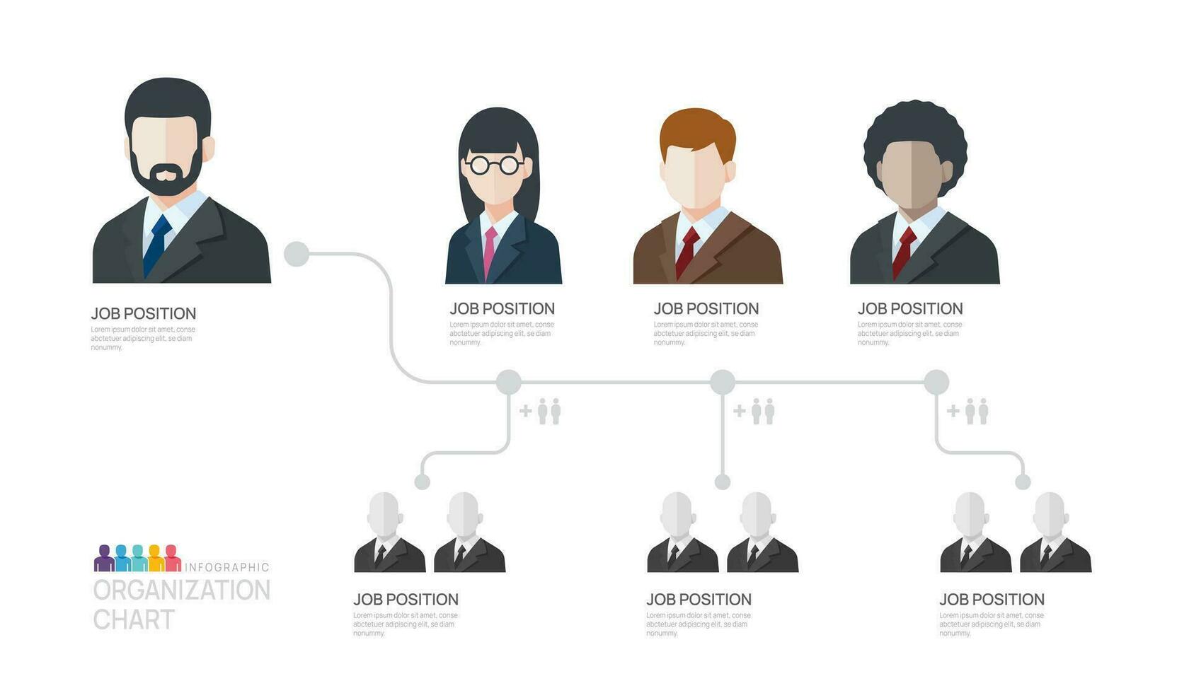 Infographic template for organization chart with business avatar icons. vector infographic for business.